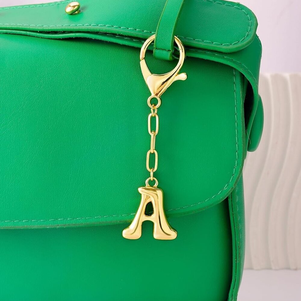 Gold Bubble Initial Keychain Charm For Women Bag … - image 1